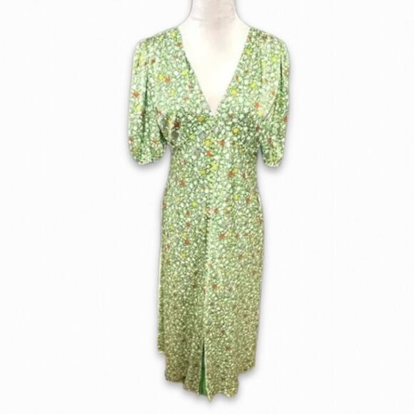 Alexia Admor Floral Midi Dress Lorelei Bubble Sleeve V-Neckline Green W US 6 NWT - Picture 2 of 10